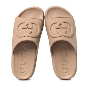 Gucci Vintage Camel Slip-On Interlocking Double G Rubber Slides